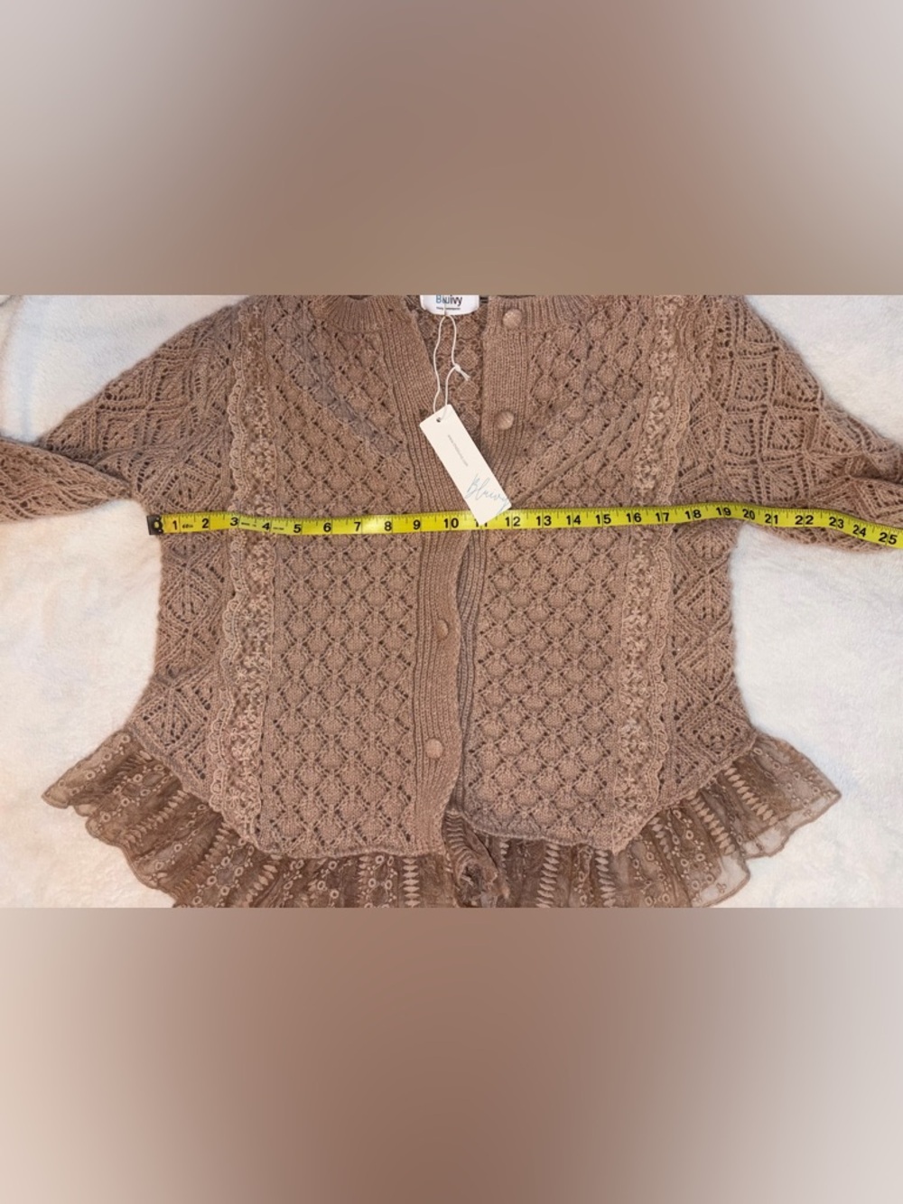BLUIVY Tan Knit & Lace Cardigan sz M NWT - Picture 5 of 8